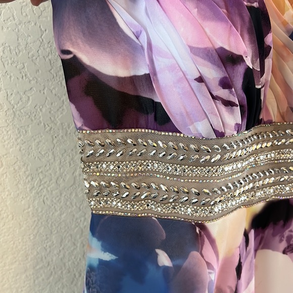 XSCAPE Floral Print Embellished Waist Gown Dress - Picture 8 of 16